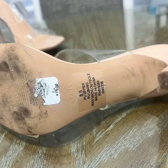 Express Tan and Cream Heels with Clear Straps - Picture 6 of 6